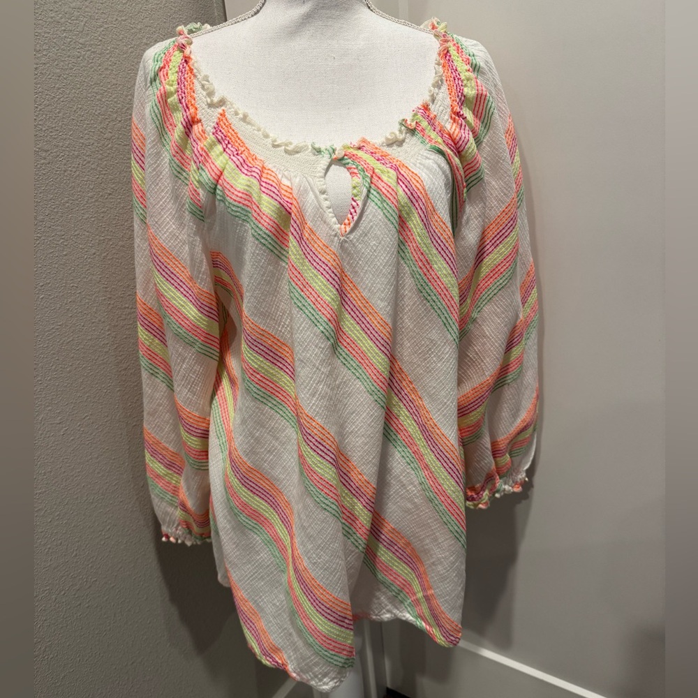 Lane Bryant Multicolor Striped Blouse with Keyhole Detail Size 18/20